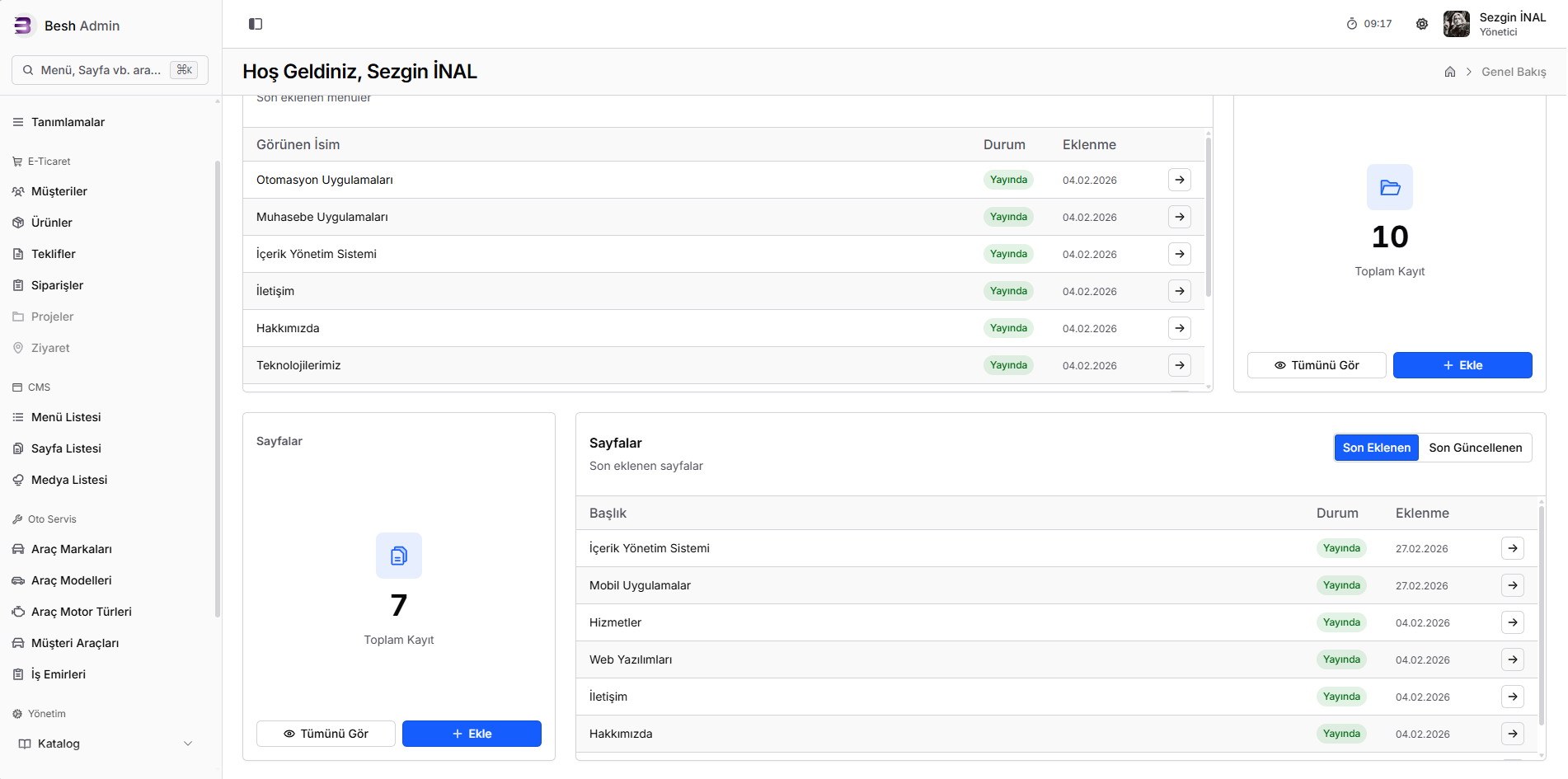 Besh CMS Admin Paneli